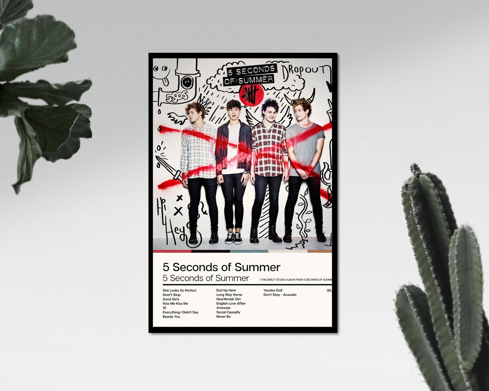 5 Seconds Of Summer, 5 Seconds Of Summer , Album Art Poster, Home Decor, Wall Art, Tracklist, Unframed