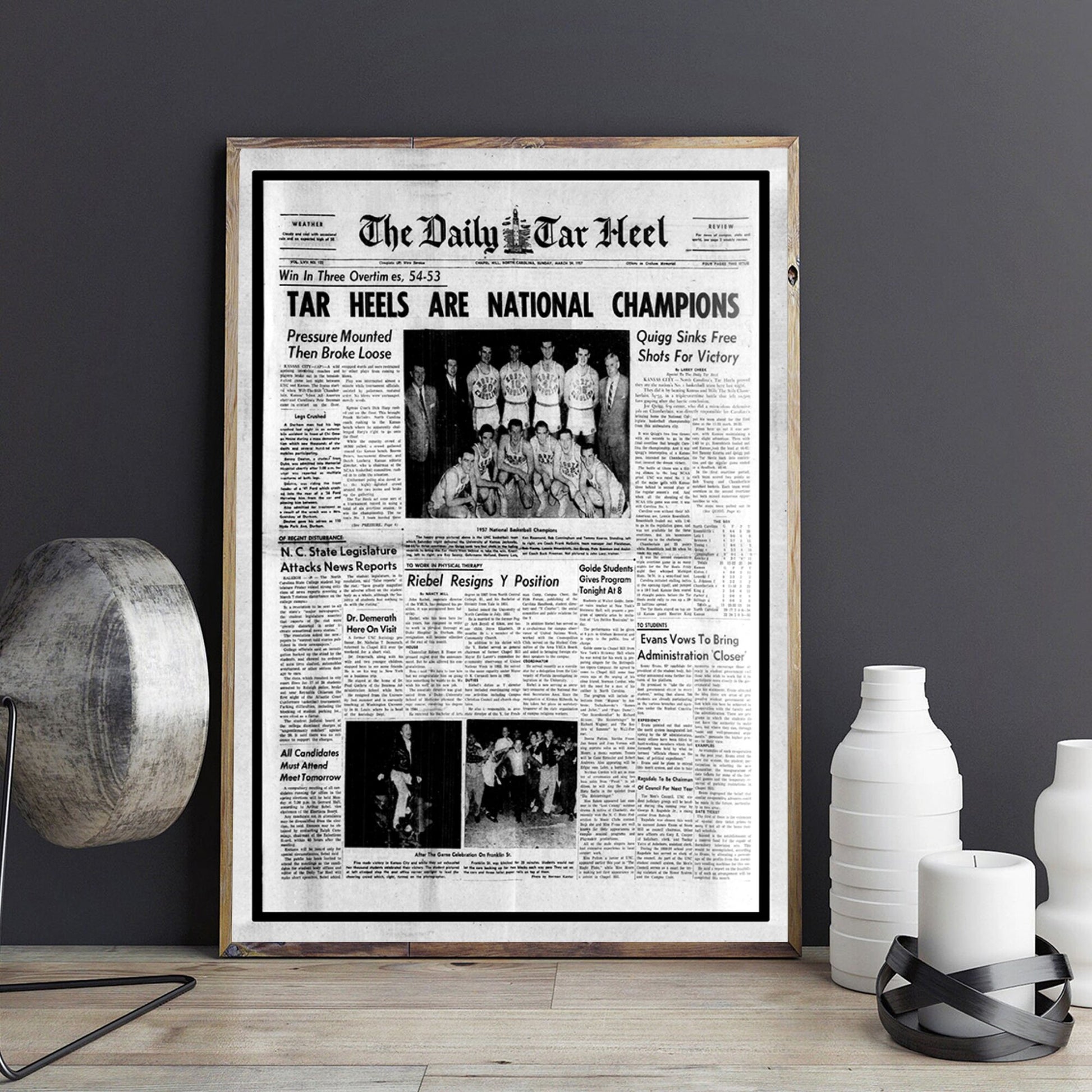 1957 North Carolina Basketball College Poster, Basketball Champions Print, Basketball Wall Art, Basketball Front Page Newspaper Poster