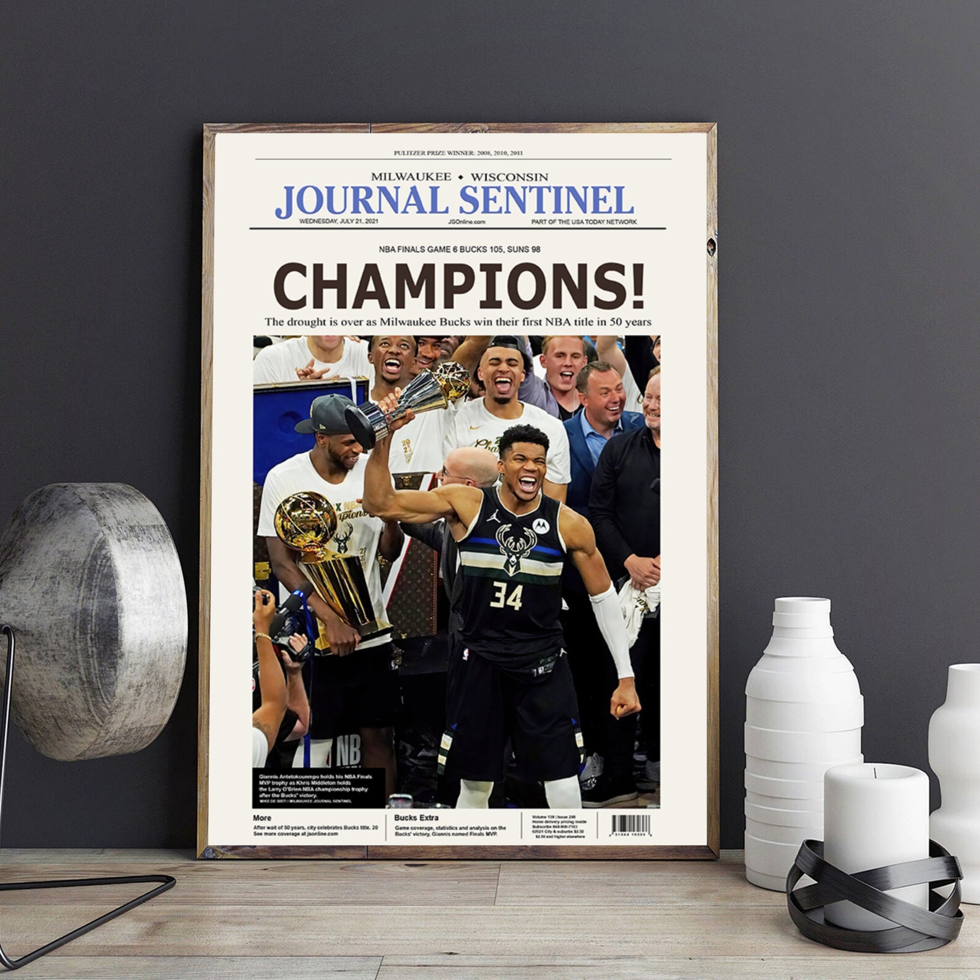2021 Milwaukee Champions Poster, Milwaukee Baskeball Newspaper Front Page Print, Basketball Team Print, Basketball Wall Art, Sport Poster