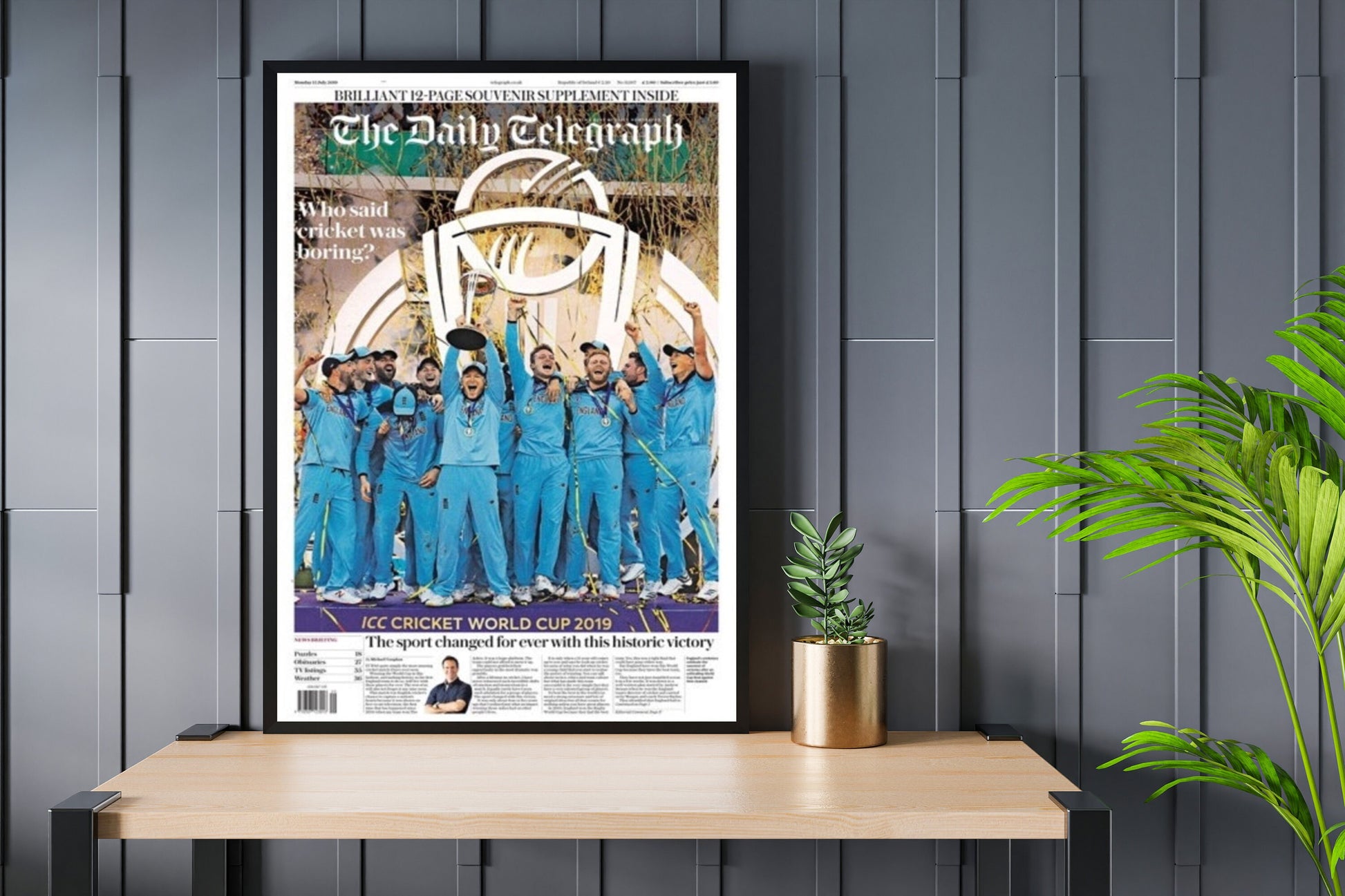 2019 England Worldcup Cricket Champions Print, Sport Front Page Newspaper Print, Sport Wall Print, Xmas Gift For Him, Soccer Decor Art