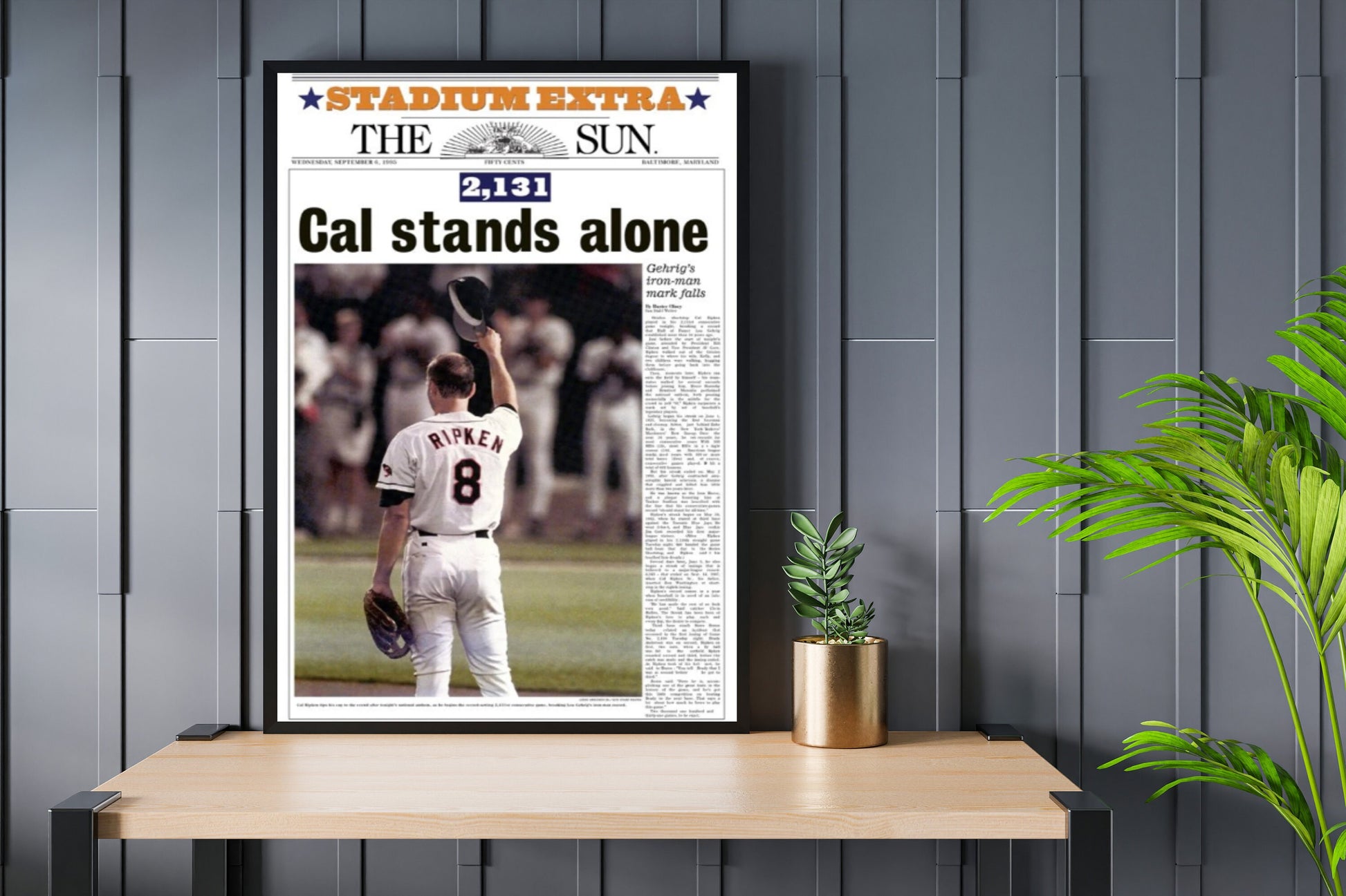 1995 Calripken First Page Newspaper Poster, Baseball Gift, Sport Wall Print, Xmas Gift For Him, Baseball Decor Print, Baseball Room Art
