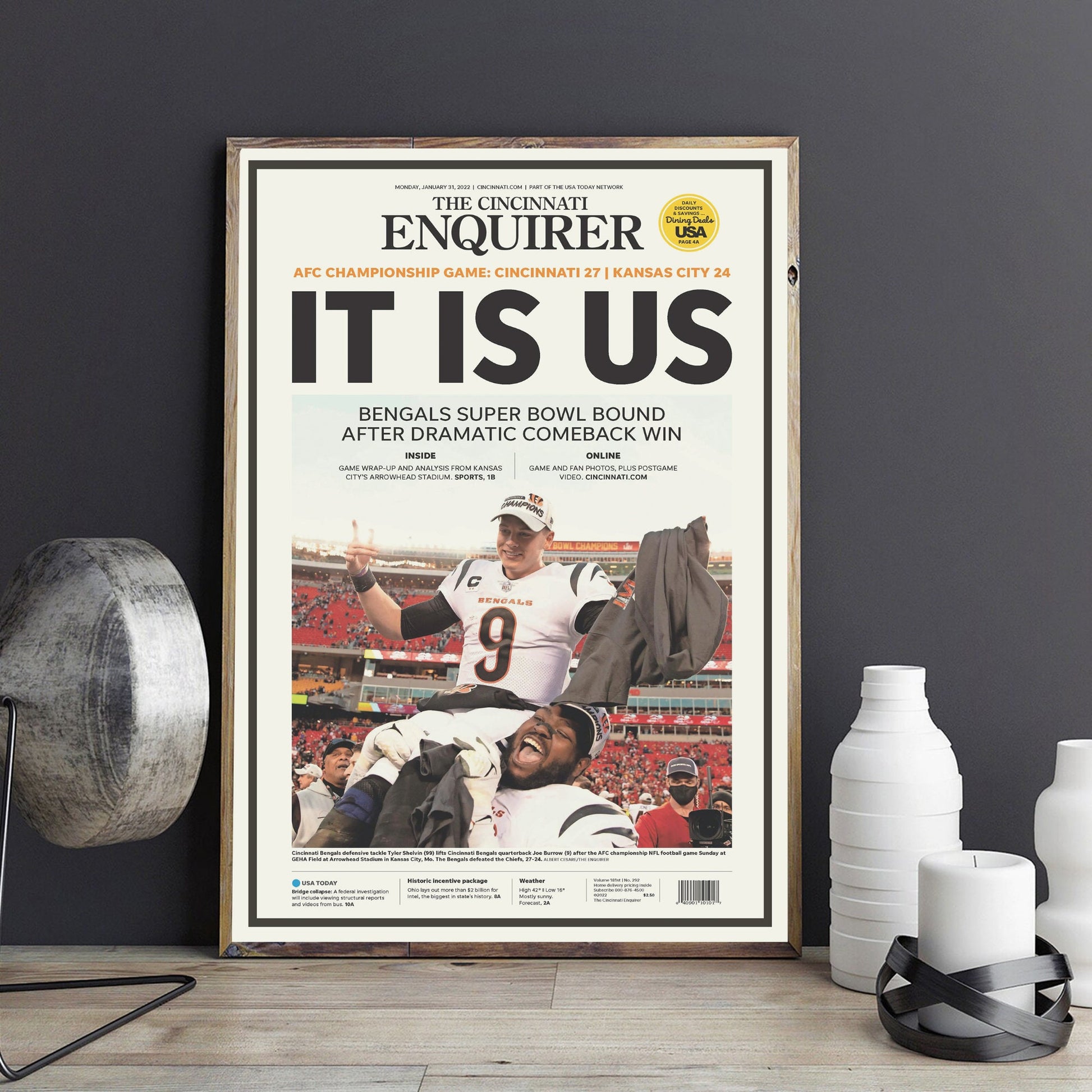 2022 Cincinnati Championship Poster, Football Champion Newspaper Poster, Cincinnati Wall Art, Bengals Poster, Sport Print, Boyfriend Gift
