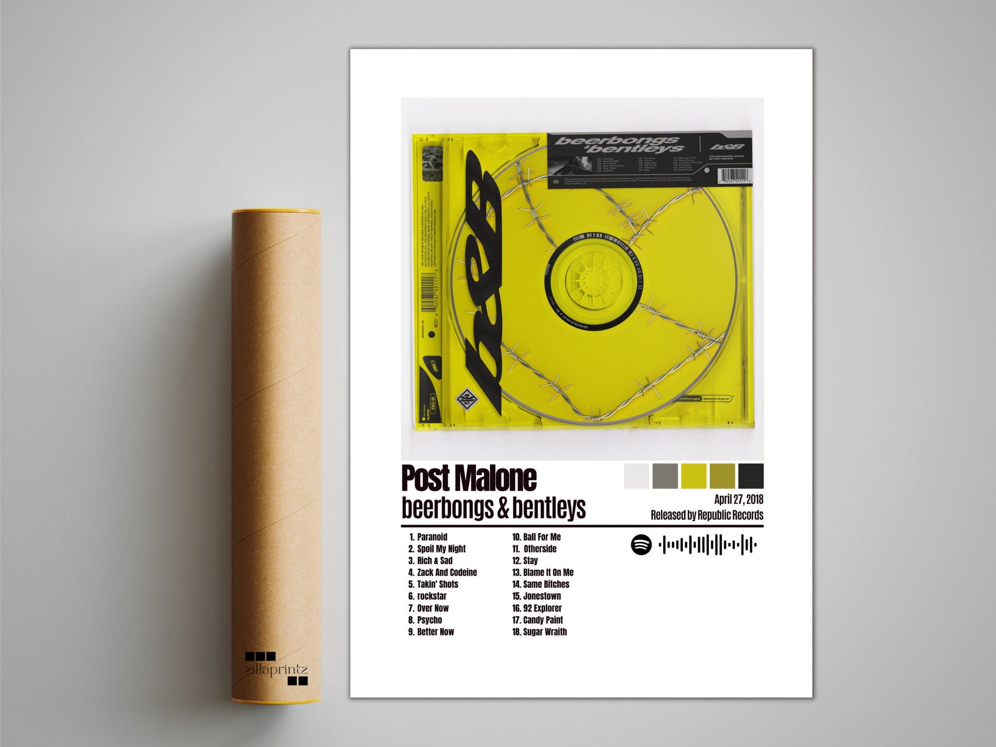 Post Malone Poster, Beerbongs & Bentleys Poster, Album Cover Poster, Custom Poster
