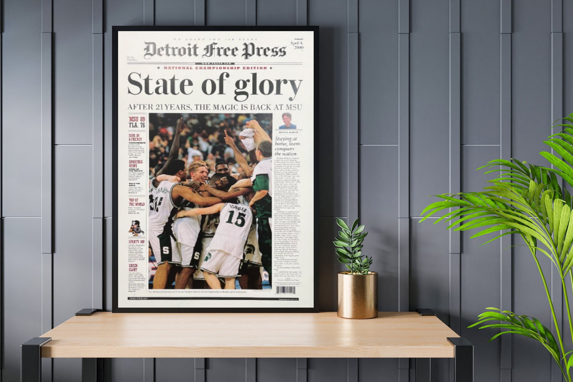 2000 Michigan State College Basketball Champs Newspaper Art, Basketball Fan Gift, Sport Print, Xmas Gift For Him, Basketball Decor Print