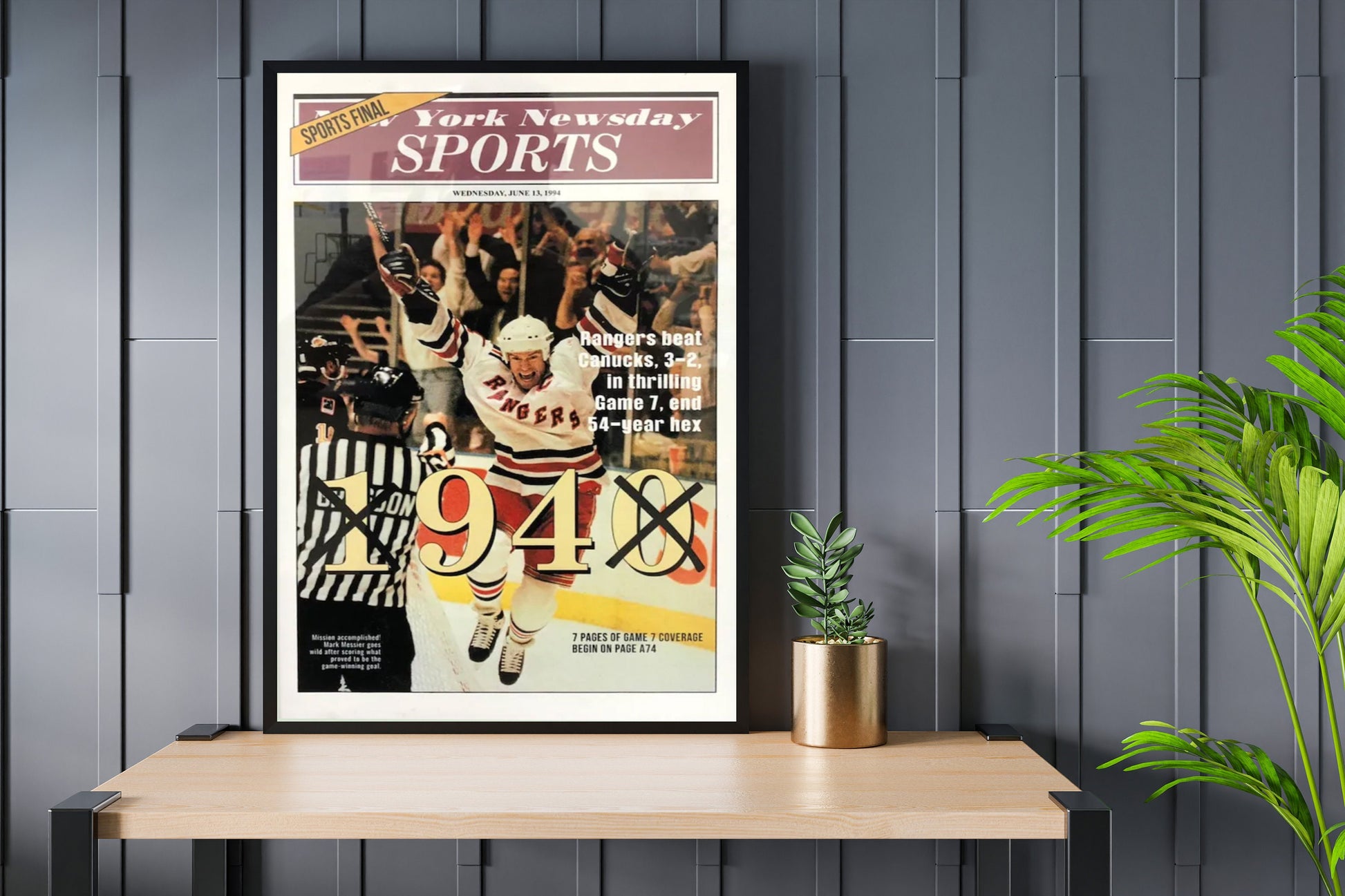 1994 Nyrangers N-H-L Stanleycup Newspaper Print, Football Gift, Sport Wall Print, Xmas Gift, Football Decor Print, Football Art For Fan
